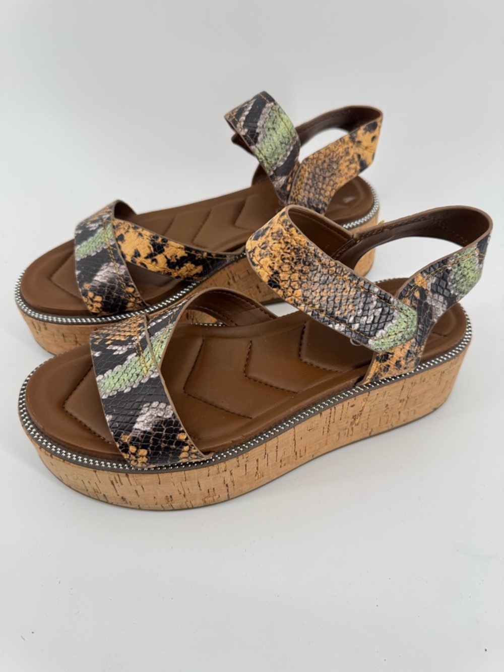 FRANCO SARTO Platform Wedge Sandals, Velcro Strap. Women's Size 8M
